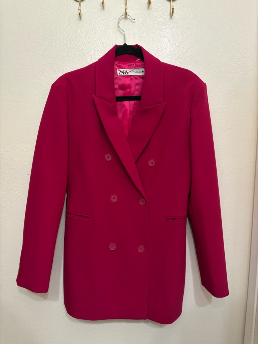 Zara Double-Breasted Hot Pink Blazer Jacket